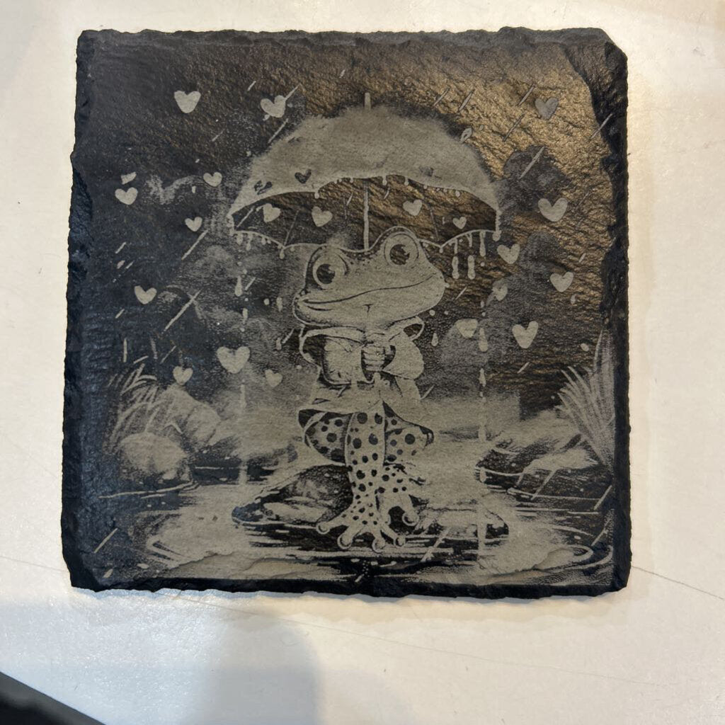 Frog with Umbrella Slate Coaster