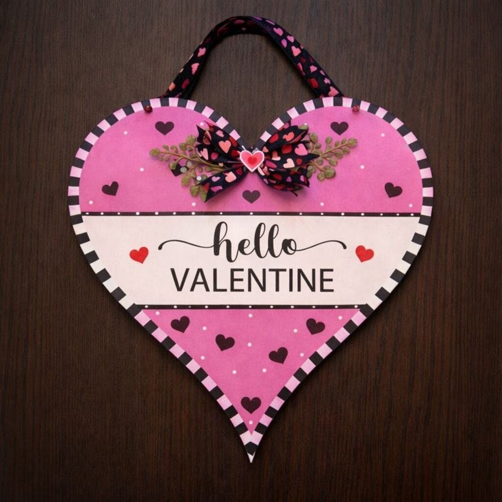 Hello Valentine Heart Pink Hanger
