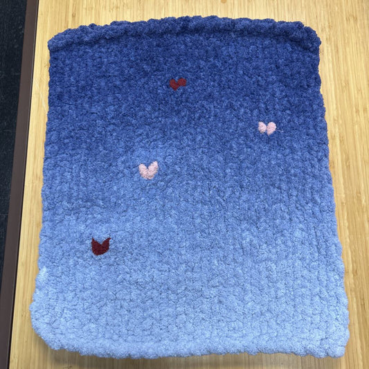 Chunky Baby Blanket, Spa Blue Chenelle with Pink & Burgundy Hearts