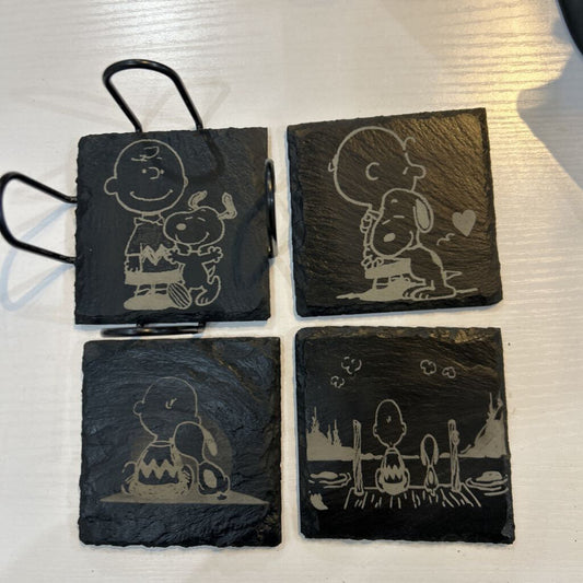 Charlie Brown & Snoopy Slate Coasters Set of 4