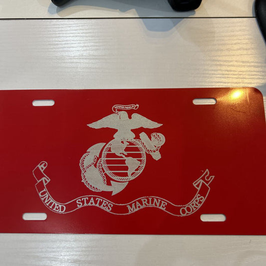 US Marines Flag Front License Plate Red