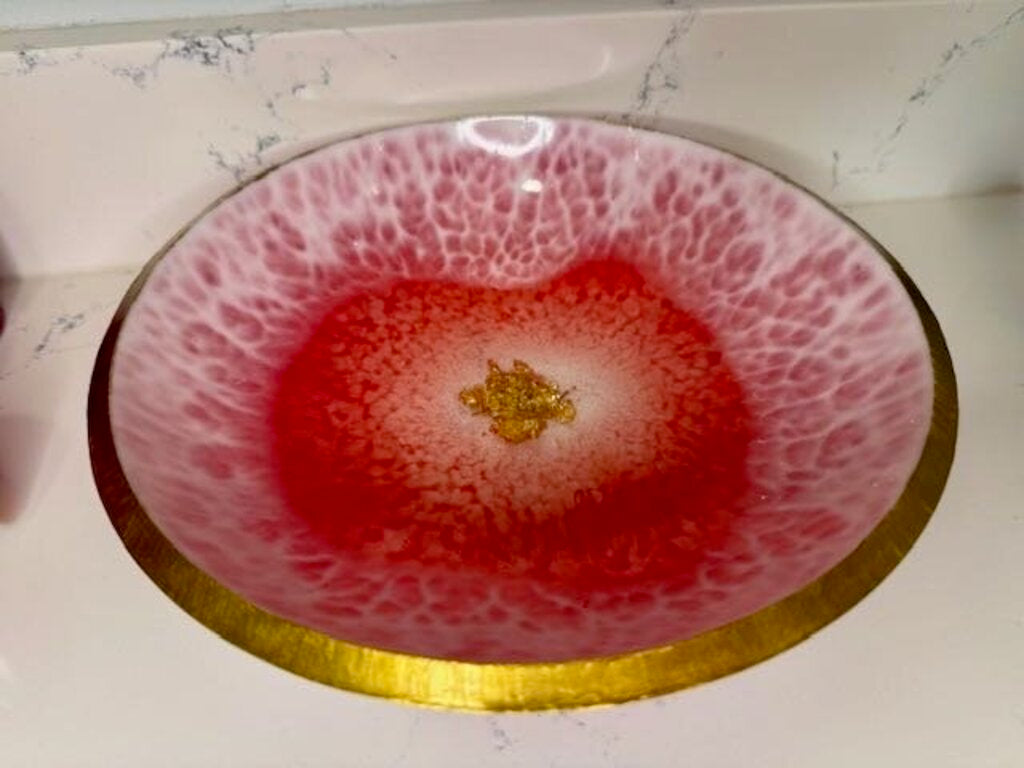Round Bowl 10.5” Red, White & Gold