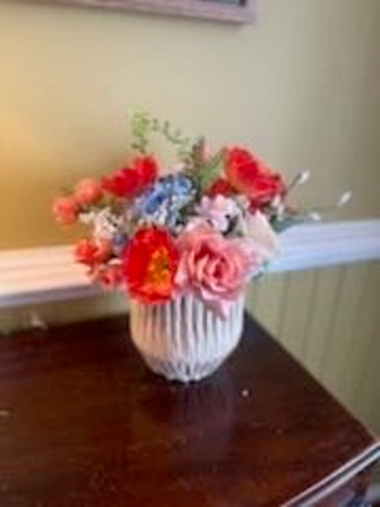Floral Tapletop Blue & Orange Wicker