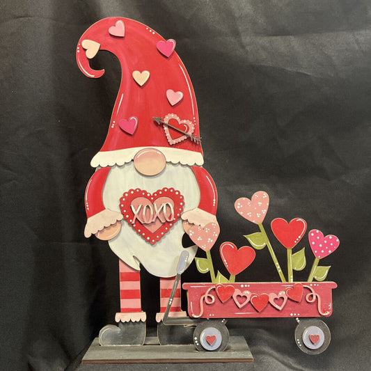 XL Valentine Gnome w/Wagon Red