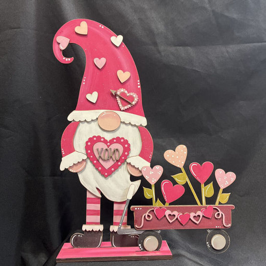 XL Valentine Gnome w/Wagon Pink