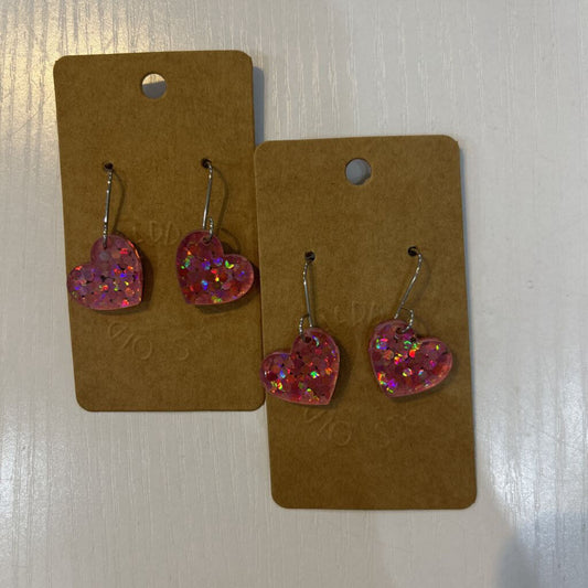 Pink Holographic Petite Heart Earrings