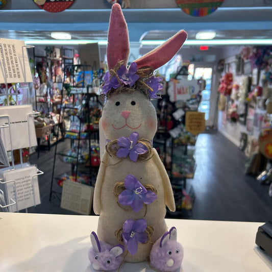 Cloth bunny w/purple slippers