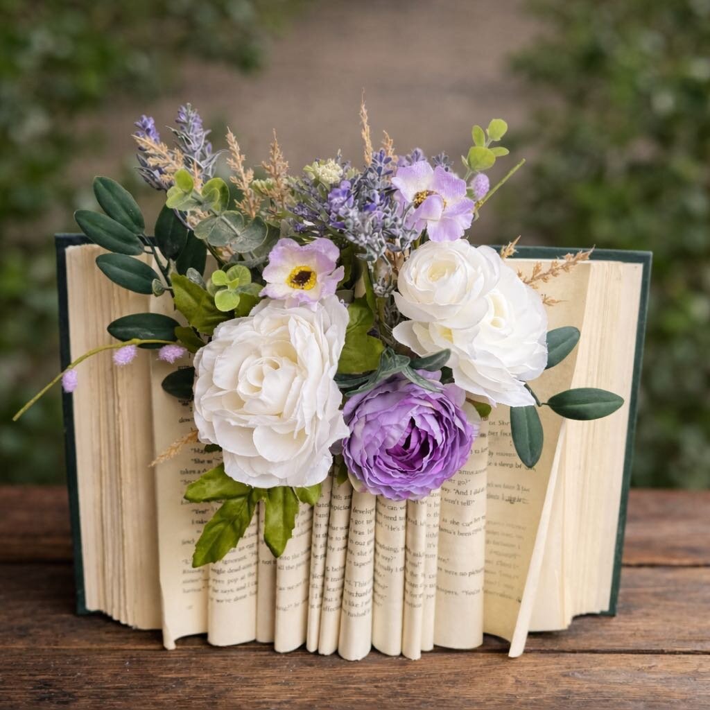 Lavendar Chapters Book Floral Arrangement