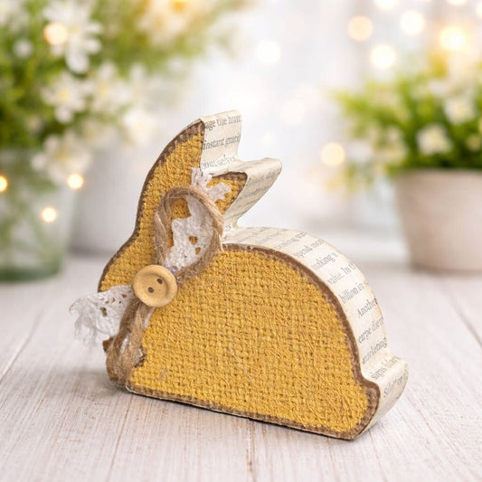 Golden Burlap Bookpage Bunny 3in
