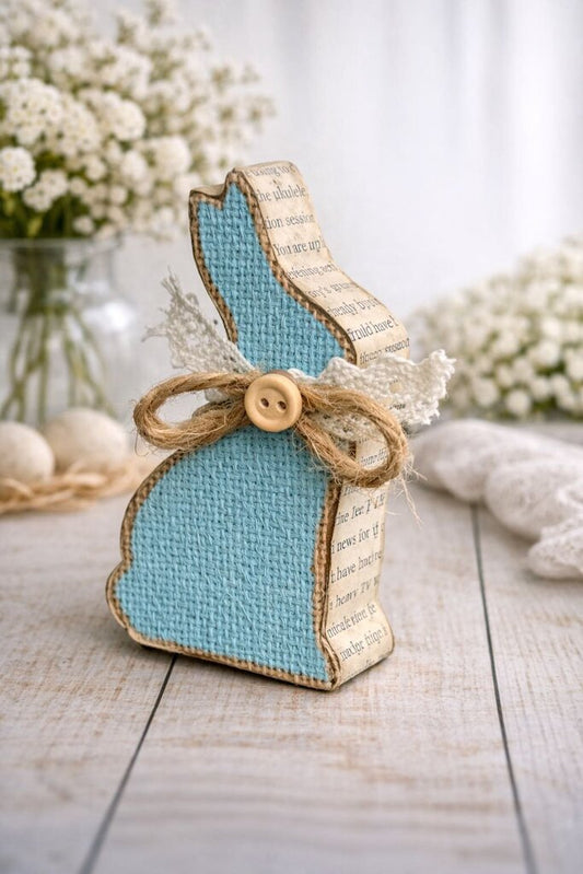 Sky Burlap Bookpage Bunny 4in