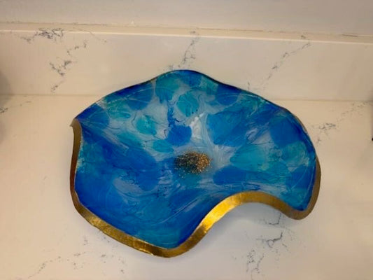 Resin 10.5in Round Bowl Blues & Gold