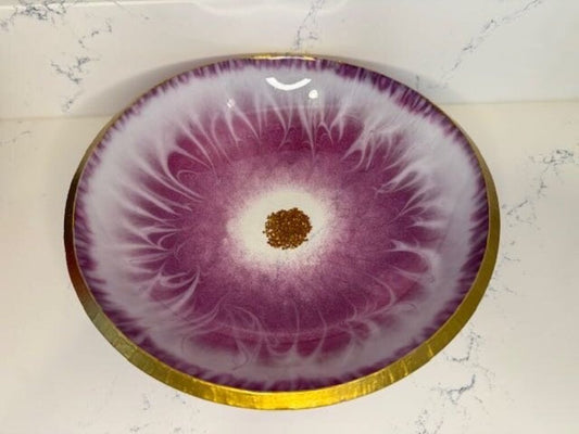 Resin 10.5in Round Bowl Purple & White Glitter