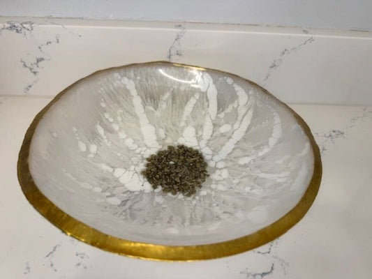 Resin 10.5in Round Bowl White & Gold