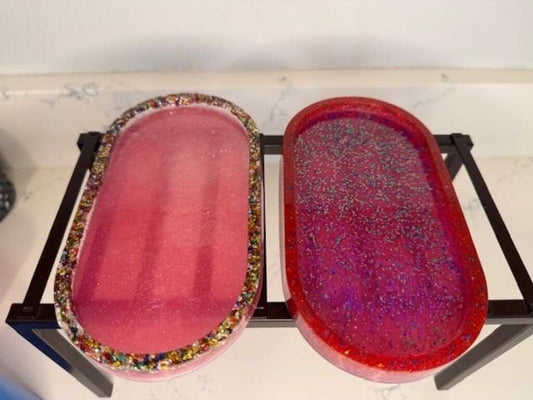 Resin Pink Glitter w/Flakes Oval Tray Sml