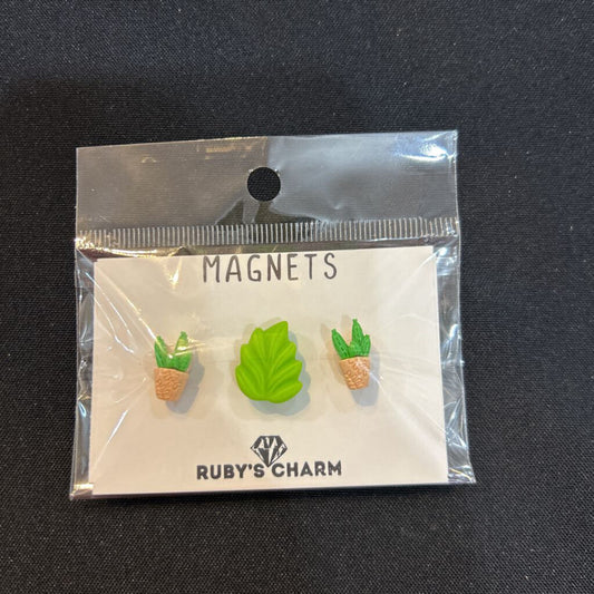 Magnet Lt Green Leaf with Potted Plants, Set of 3