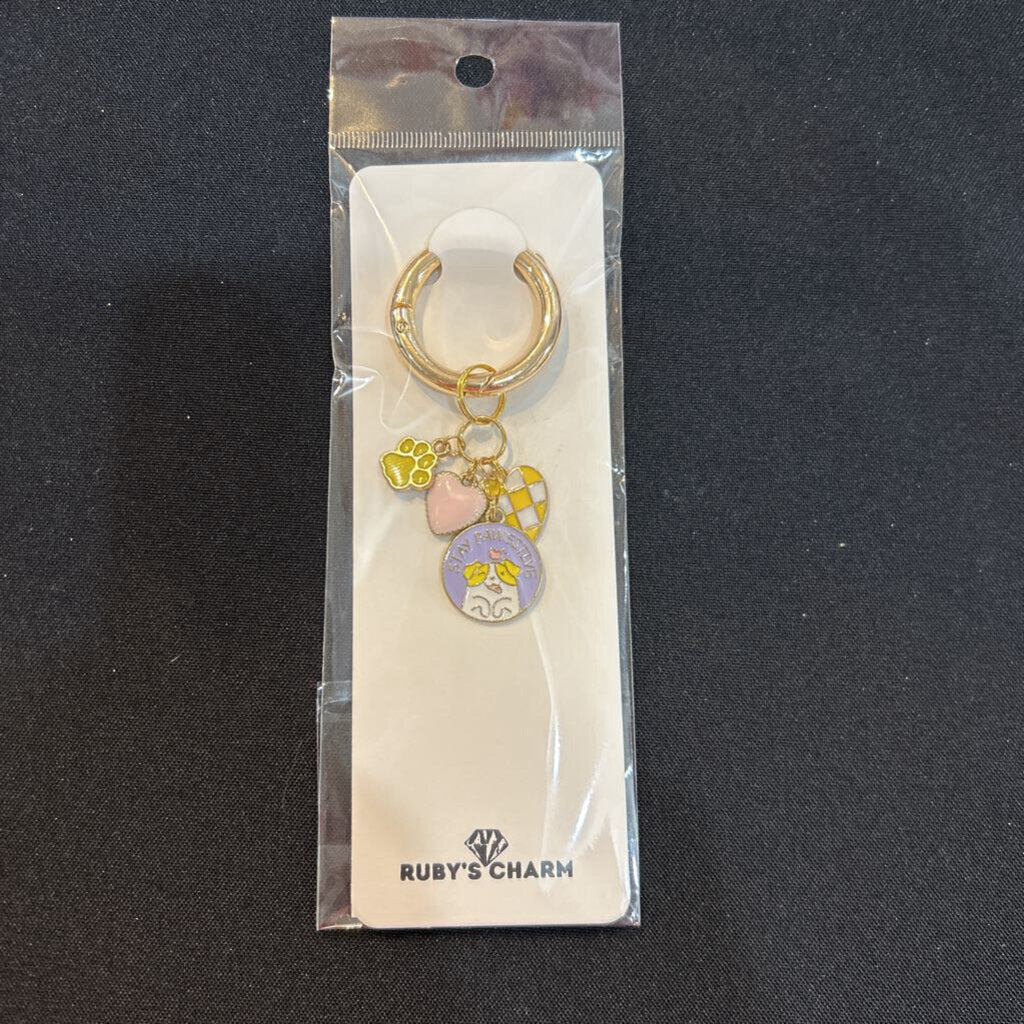 Charm Keychain Stay Pawsitive Pink & Yellow