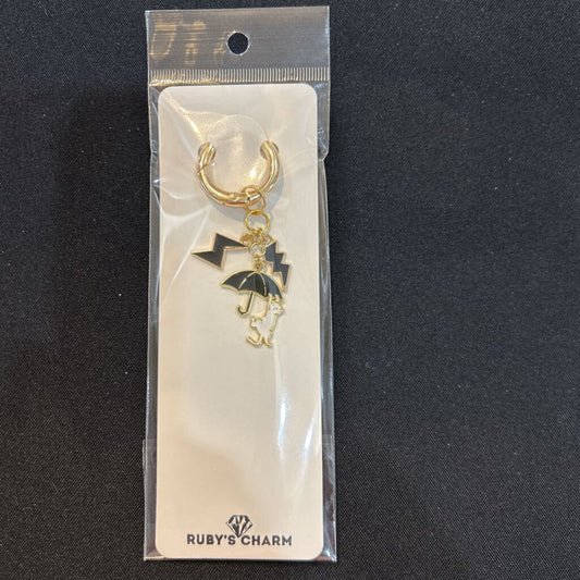 Charm Keychain White Cat Black Umbrella