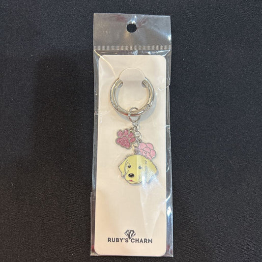 Charm Keychain Yellow Lab Gldn Retreiver with Pink Accents