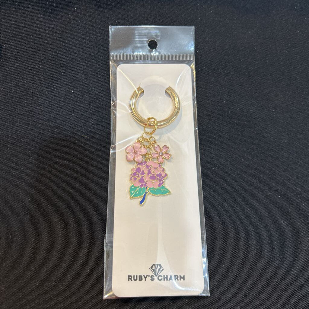 Charm Keychain Pink & Purple Hydrangea
