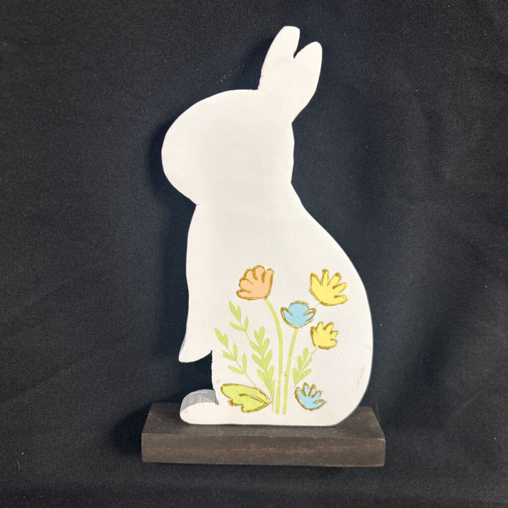 Medium Single White Floral Bunny with base