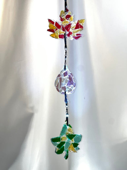 Suncatcher 3pc Cascading Leaves gemstone colors