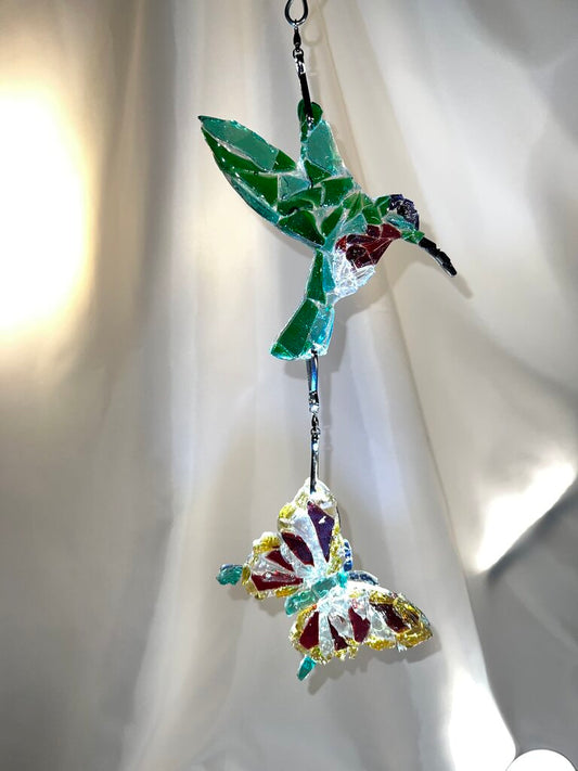 Suncatcher Hummingbird (ruby throat) & Butterfly Cascade