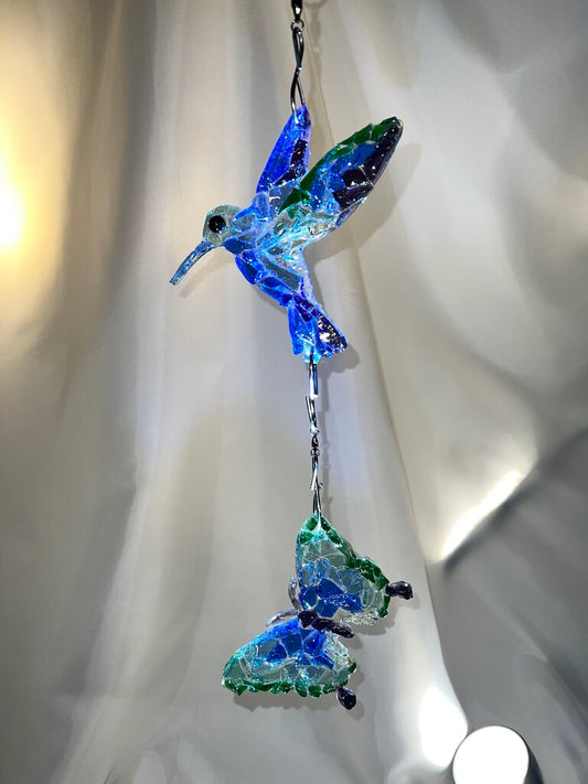 Suncatcher Hummingbird & Butterfly Cascade (blue)