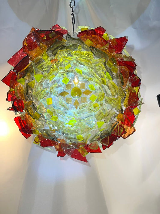 3D Sharded Glass Red & Yellow Light Catcher 9in