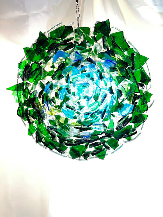 3D Sharded Glass Green & Turquoise 13in