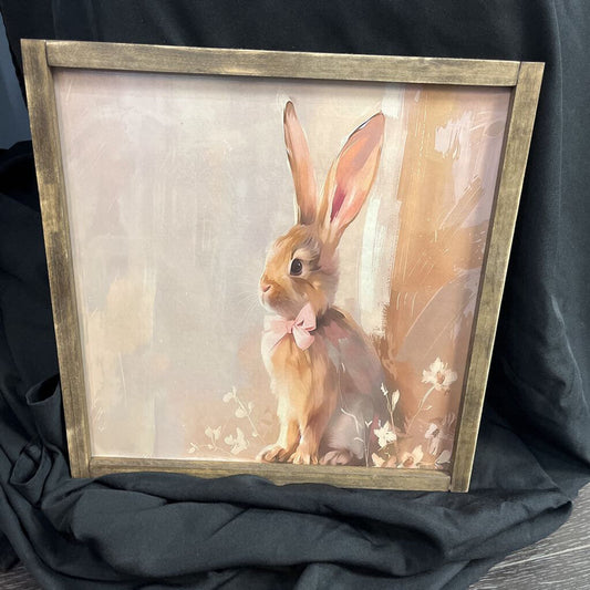 Bunny with Bow Canvas Framed 16x16