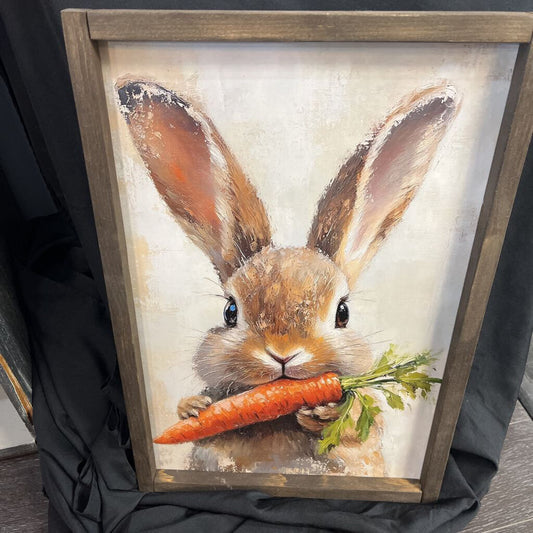 Bunny eating Carrot Canvas Framed 16x24in