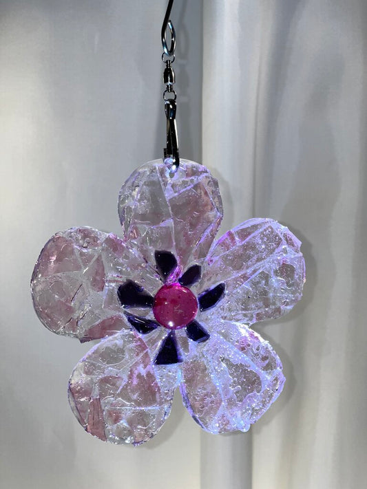 Suncatcher pink 5" flower, w/ pink&purple ctr