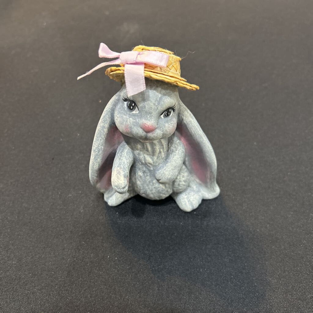 Small Gray Bunny with straw hat
