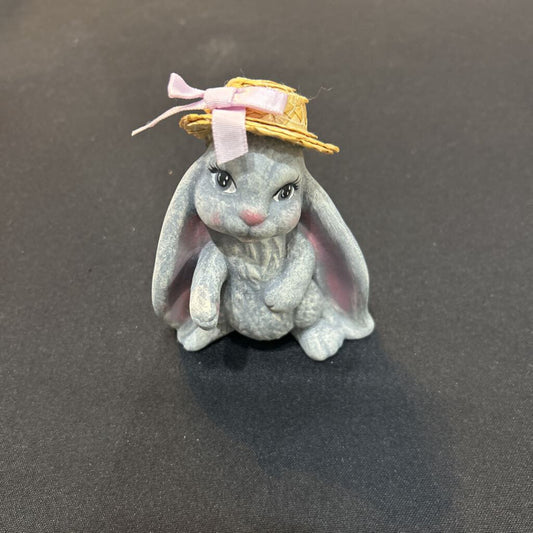 Small Gray Bunny with straw hat