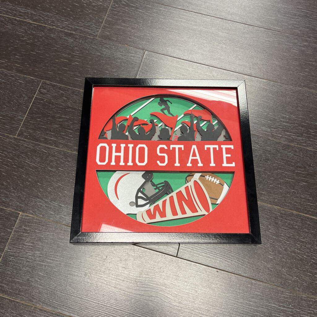 Ohio State Shadowbox, red, black frame, (12x12)