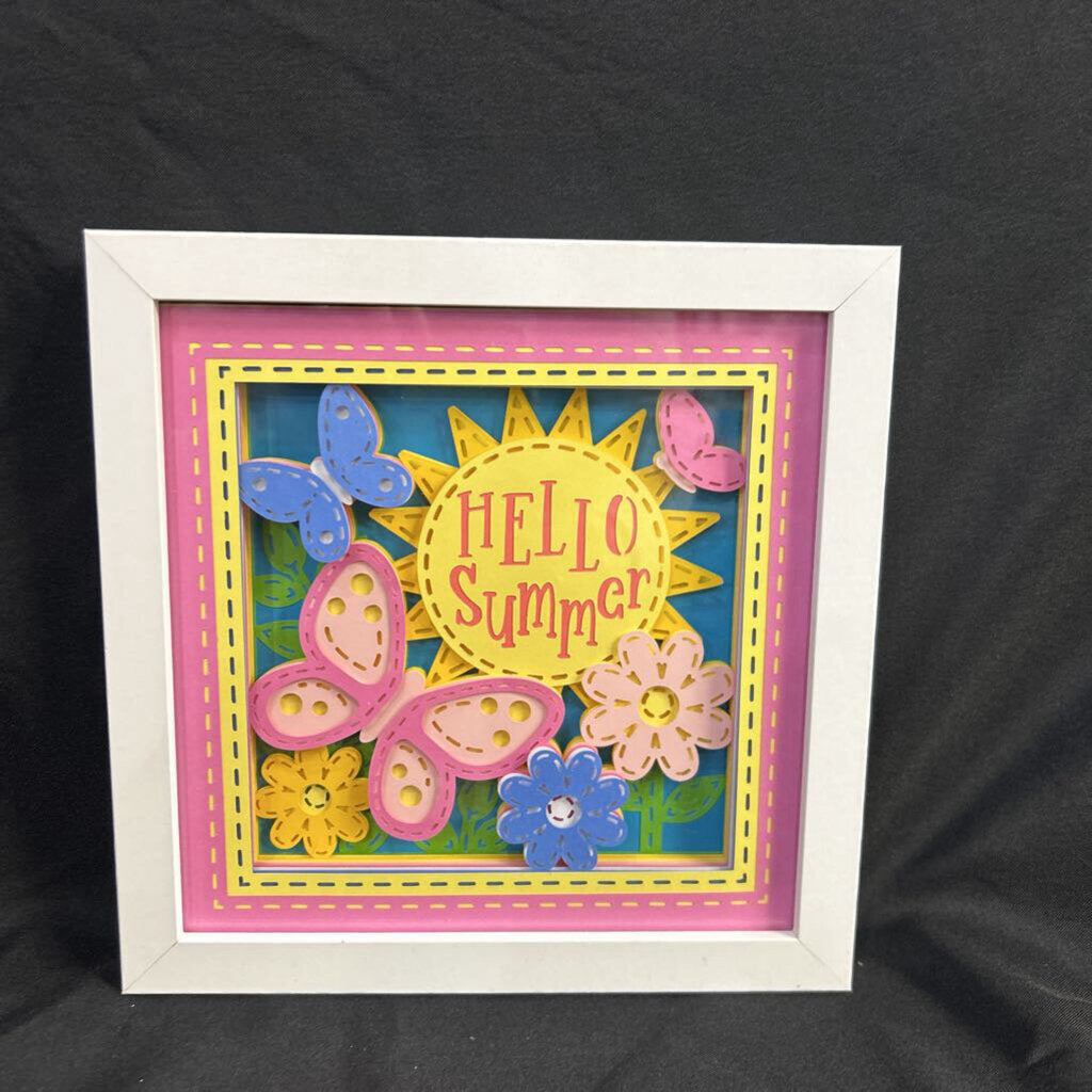 Hello Summer Shadowbox, white frame, (8x8)