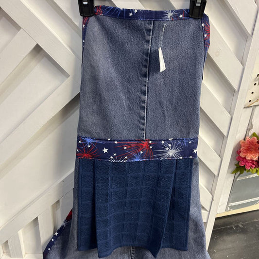 Denim Full Length Apron USA fireworks w/ towel