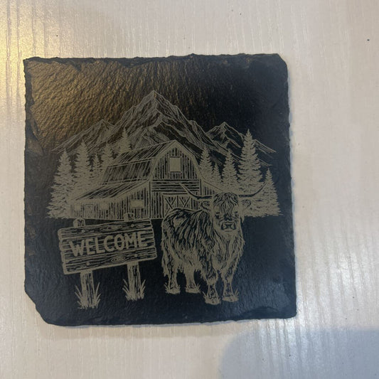 Welcome Cow Slate Coaster