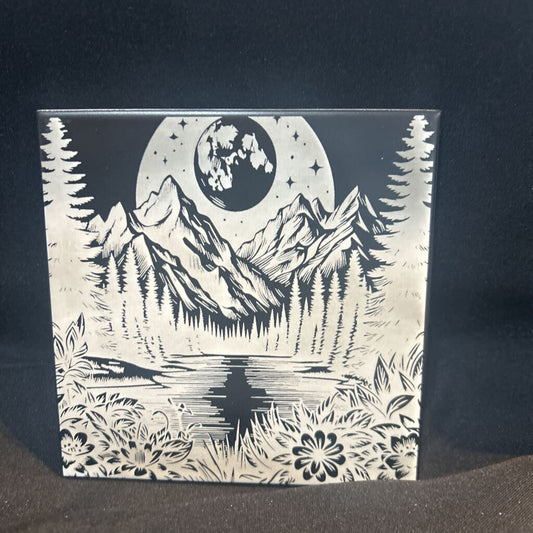 6x6 Slate Tile Moon over the Lake