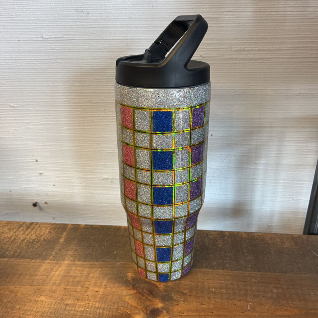 Cool Color Checkers w/Silver Base Tumbler