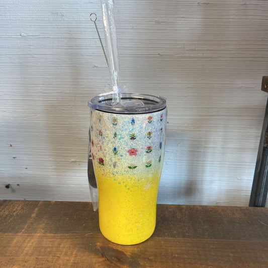 Yellow & Flowers Hidden Message Tumbler