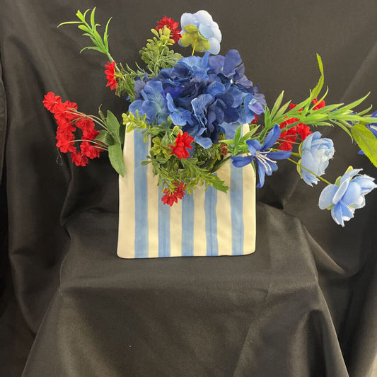 Floral Blue Striped Purse