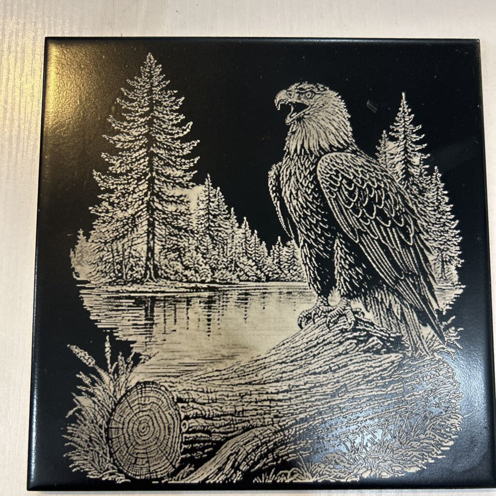 Slate Tile 6x6 Eagle on Log