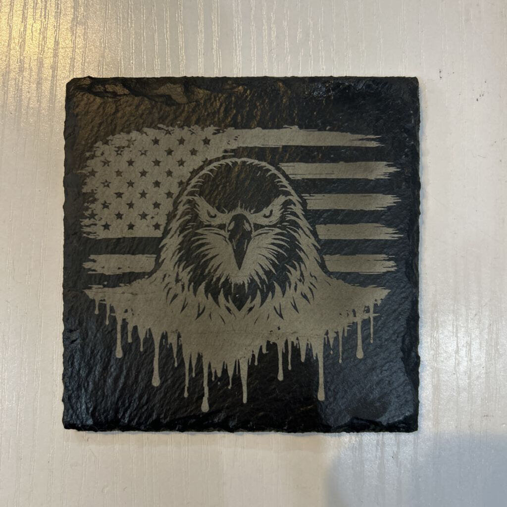 Slate Coaster Eagle Dripping with Flag