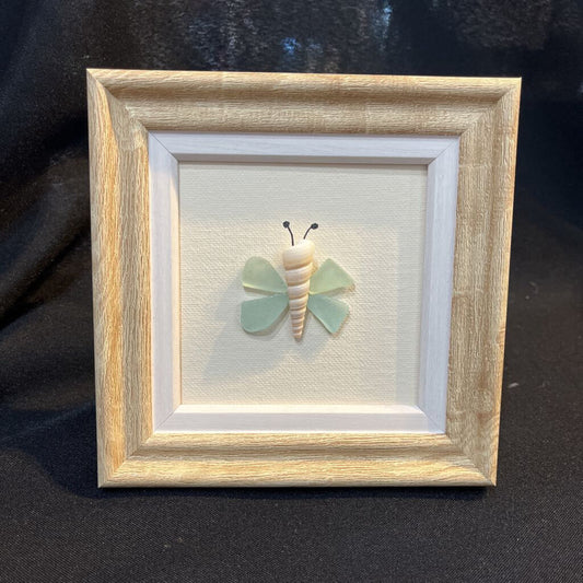Beach Glass; Wood Framed Butterfly