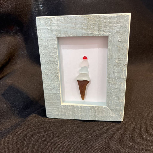 Beach Glass; Sm Teal Framed Ice Cream Cone