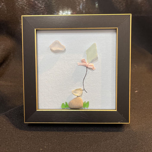 Beach Glass; Black Frame, Bird w/Kite