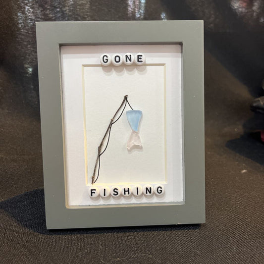 Beach Glass; Gray Frame, Gone Fishing