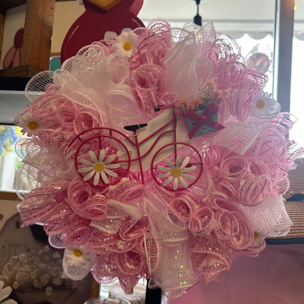 MESH BICYCLE WREATH PINK & WHITE