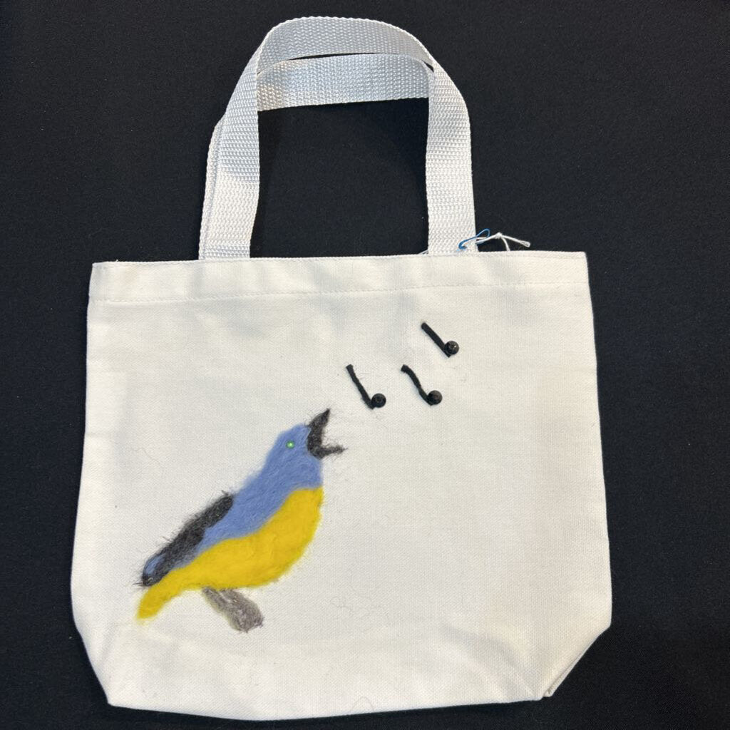 White Felt Singing Bird Medium Tote